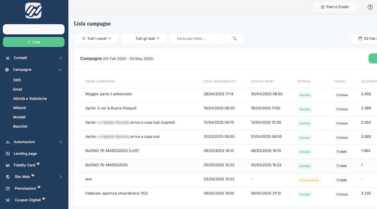 Lista Campagne, Piattaforma Fidelizzazione Clienti - MKM DIGITAL, Milano